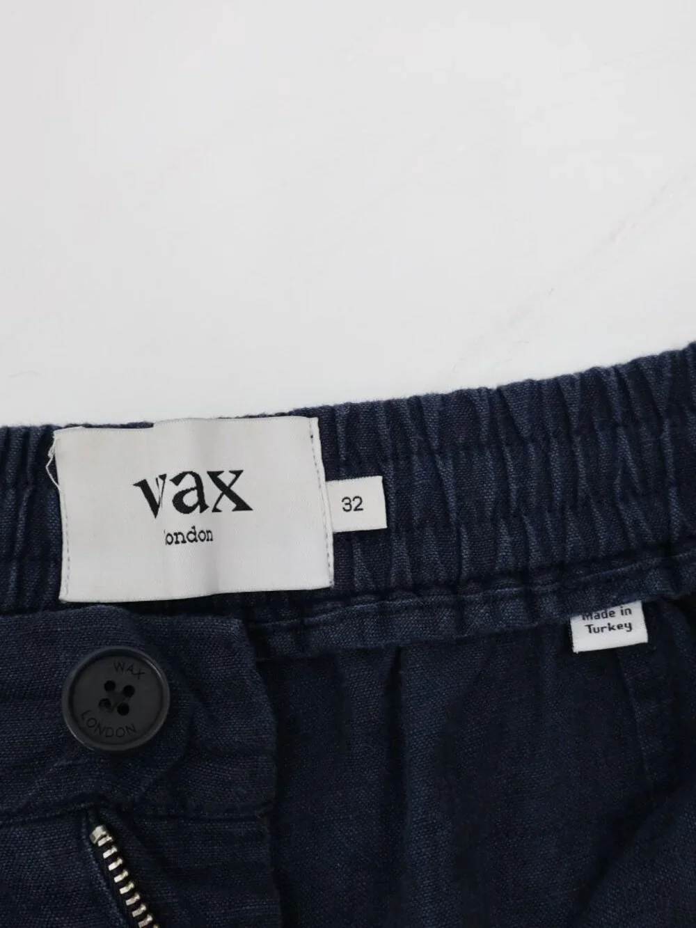 Wax London Trousers Men’s 32 Linen Flat Front Drawstring Elastic Waist Navy Blue
